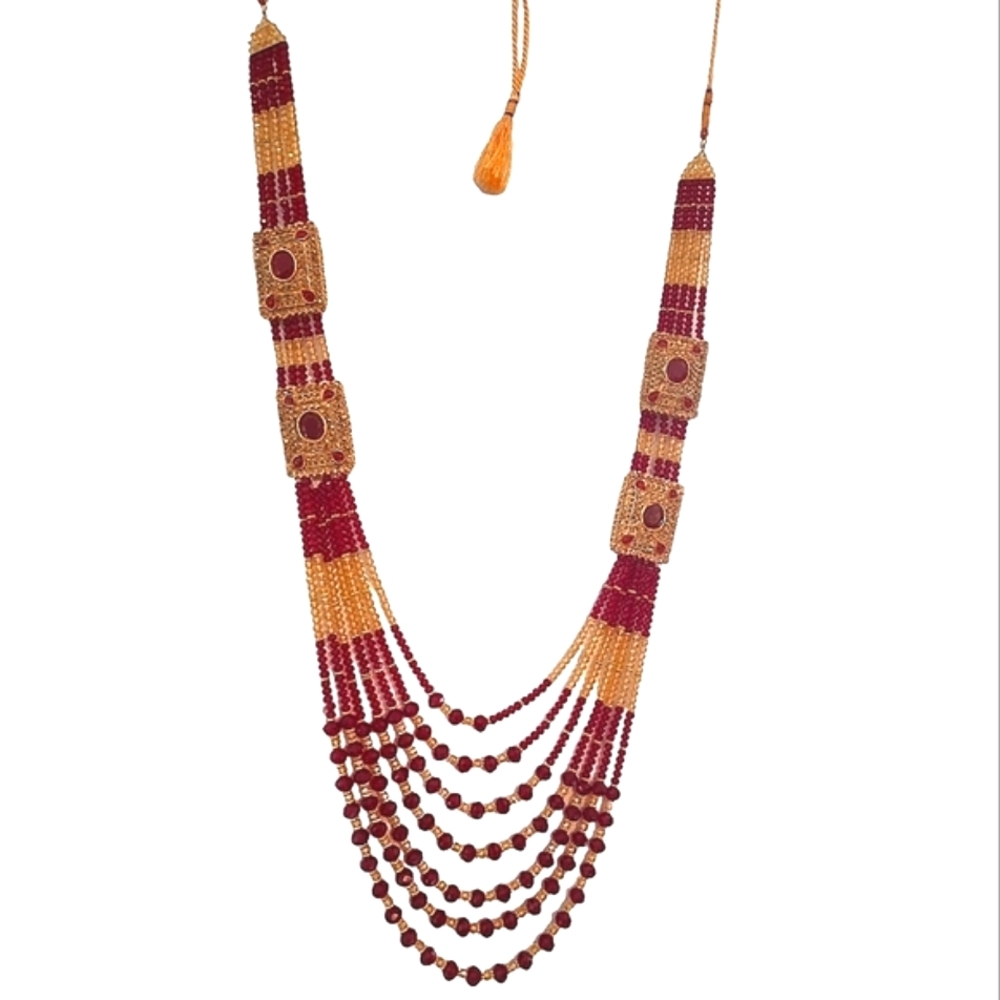 Red and Copper Gold Crystal Beads Party Necklace